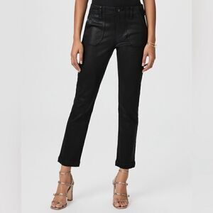 PAIGE MAYSLIE STRAIGHT ANKLE COATED JEANS IN BLACK FOG NWT WOMEN'S SIZE 34